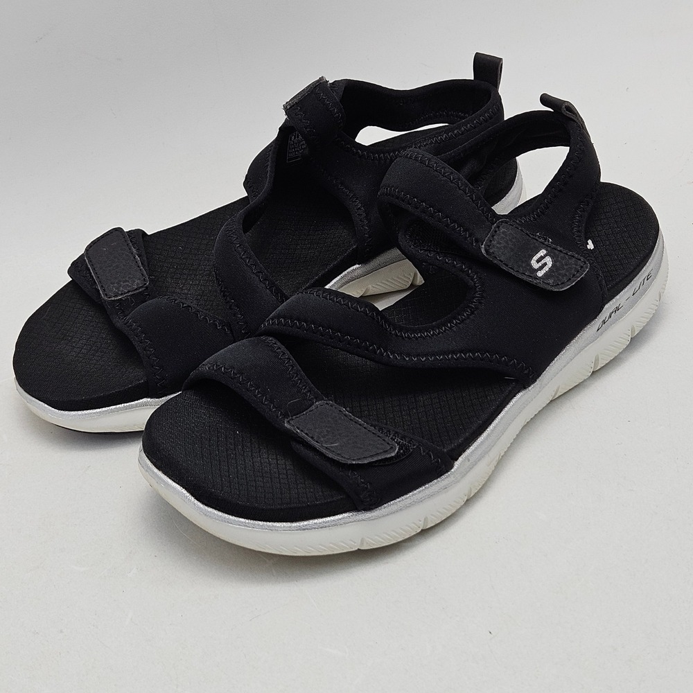 Skechers Dual-Lite Memory Foam Black Sport Sandals 39075TX Womens Size 8